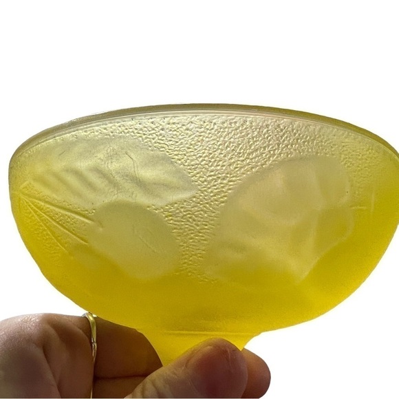 Vintage Compote Candy Trinket Dishes 2 Matching Canary Yellow Frosted Glass - Picture 13 of 14